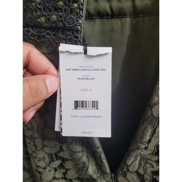 Diane Von Furstenberg Sz 6 Olive/Black Viera Lace Cocktail Dress Elegant $498 - Picture 4 of 16